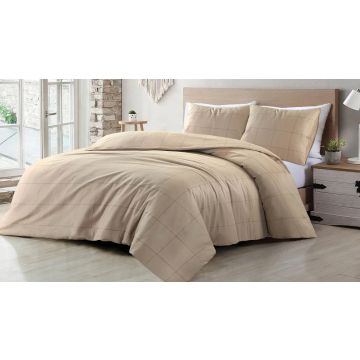 Tencel dekbedovertrek modern geblokt taupe Tencel dekbedovertrek modern geblokt taupe